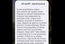 Al RO-ALERT în Iași, Vaslui și Neamț: posibilitatea căderii unor obiecte din spațiul aerian